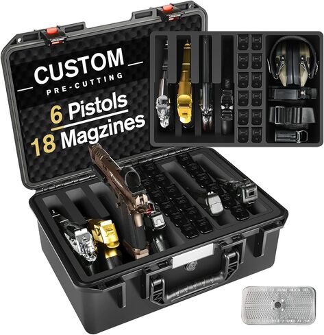 Gun Travel Case for 5 Handguns & Pistols - Organize 5 Pistols & 23 Magazines, Pre-cut DIY Heavy-Duty Gun Storage Box with Desiccant, Waterproof Pistol Storage Cases TSA Approved Firearm Hard Guns Case in Saudi Arabia