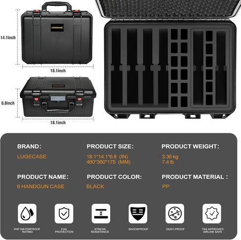 Gun Travel Case for 5 Handguns & Pistols - Organize 5 Pistols & 23 Magazines, Pre-cut DIY Heavy-Duty Gun Storage Box with Desiccant, Waterproof Pistol Storage Cases TSA Approved Firearm Hard Guns Case in Saudi Arabia