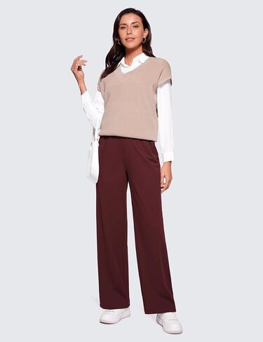 CRZ YOGA 4-Way Stretch Casual Pants for Womens 30.5" Straight Wide Leg Work Pants with Pockets in Saudi Arabia