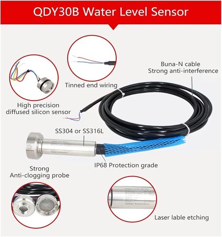 مستشعر عمق الماء 0-10V 4 20MA محول الضغط السائل مستشعر محول مستوى محول مضاد للالتزام QDY30B (4-20MA ، 5M النطاق 10M كابل) in Saudi Arabia