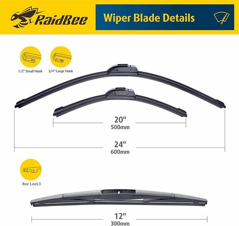 Raidbee® 26"+16" Windshield Wiper Blades with 12" Rear Wiper Blade Automotive Replacement Set for Subaru Crosstrek/Impreza 2018 2019 2020 2021 2022 2023 – Genuine OEM Quality (Set of 3) in Kuwait