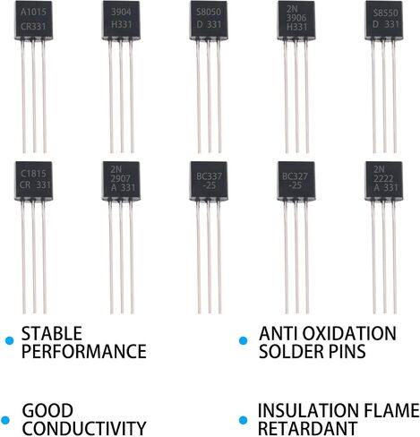 50PCS BC547 NPN & BC557 PNP Transistor Assortment Kit - 50V 100mA TO-92 Transistors (25PCS BC547 + 25PCS BC557) - Ideal for Electronics Projects & Repair in Kuwait