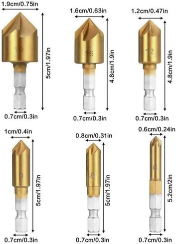 3pcs 12-19mm 5-edge countersunk prick pret مع سداسي سداسي-أدوات النجارة الفولاذية عالية السرعة ، قاطع شطب 90 درجة ، مطلي بالتيتانيوم in Saudi Arabia