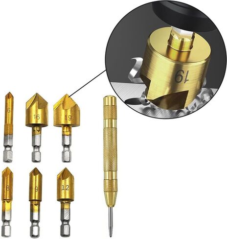3pcs 12-19mm 5-edge countersunk prick pret مع سداسي سداسي-أدوات النجارة الفولاذية عالية السرعة ، قاطع شطب 90 درجة ، مطلي بالتيتانيوم in Saudi Arabia