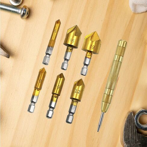 3pcs 12-19mm 5-edge countersunk prick pret مع سداسي سداسي-أدوات النجارة الفولاذية عالية السرعة ، قاطع شطب 90 درجة ، مطلي بالتيتانيوم in Saudi Arabia