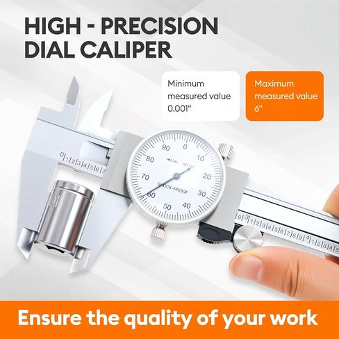 HARDELL Dial Caliper, Dual Reading Precision Caliper with Accuracy ±0.02", Durable Caliper Measuring Tool 6 Inch with Plastic Case, Lightweight Vernier Caliper for DIY/Household/Woodworking in Saudi Arabia