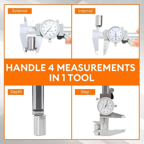 HARDELL Dial Caliper, Dual Reading Precision Caliper with Accuracy ±0.02", Durable Caliper Measuring Tool 6 Inch with Plastic Case, Lightweight Vernier Caliper for DIY/Household/Woodworking in Saudi Arabia
