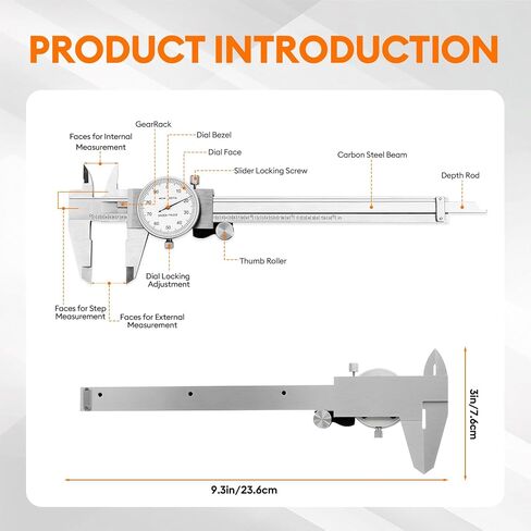 HARDELL Dial Caliper, Dual Reading Precision Caliper with Accuracy ±0.02", Durable Caliper Measuring Tool 6 Inch with Plastic Case, Lightweight Vernier Caliper for DIY/Household/Woodworking in Saudi Arabia