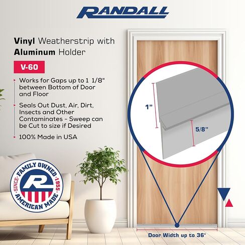 36" Silver Door Sweep | Aluminum & Vinyl Door Bottom Seal | Seals Gaps up to 1-1/8" | Weatherproof Draft Stopper | Energy-Saving Indoor/Outdoor Door Sweep | USA Made - (Silver/Gray Vinyl) in Saudi Arabia