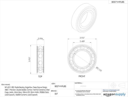 محمل شعاعي SKF 62211-2RS1 ، صف واحد ، تصميم أخدود عميق ، دقة 1 ، مختومة مزدوجة ، ملامسة ، خلوص طبيعي ، قفص فولاذي ، متري ، تجويف 55 مم ، 100 مم OD ، عرض 25 ملم ، سعة تحميل ثابتة 29000 رطل ، 43600 رطل من قدرة التحميل الديناميكي 43600 رطل. in Saudi Arabia
