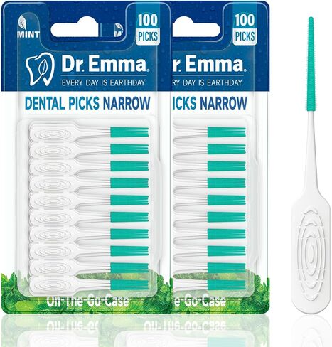Dr. Emma Dental Picks Narrow Space Mint Soft Rubberized Tooth Picks Tight Floss Pick Easy to Use Brush Picks for Teeth Cleaning and Gum Health 100Ct/Pack, 2 Pack(200Ct) in Kuwait