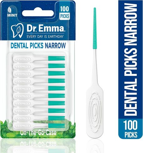 Dr. Emma Dental Picks Narrow Space Mint Soft Rubberized Tooth Picks Tight Floss Pick Easy to Use Brush Picks for Teeth Cleaning and Gum Health 100Ct/Pack, 2 Pack(200Ct) in Kuwait