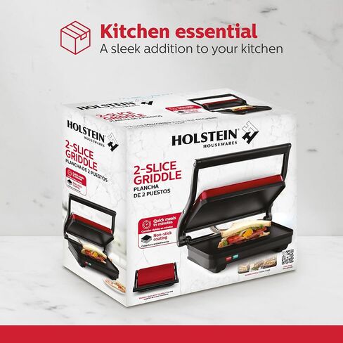 Holstein Housewares, 2-Sice Sandwich Griddle, Non-Stick Panini Press & Breakfast Sandwich Maker, Easy Clean Up. Perfect for Cooking Breakfast, Crispy Grilled Cheese, Savory paninis & Sandwiches in Saudi Arabia