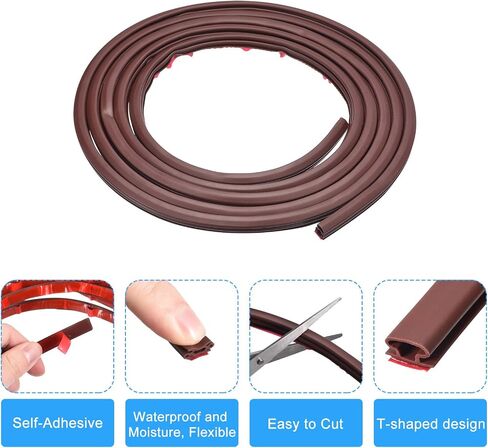 Weather Stripping Door Seal Strip, 3 Meters x 10mm x 6mm Self Adhesive Rubber Seal Strip for 4-5mm Gap, for Window and Door Soundproofing and Door Frame Gap Blocker (Brown) in Saudi Arabia