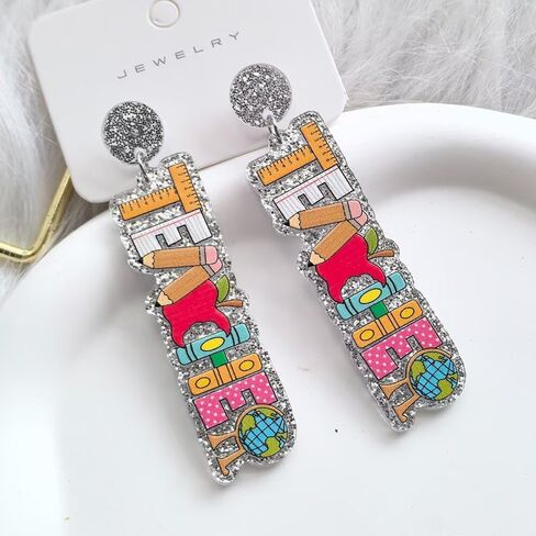 Personality Three section Crayon Earrings Crayon Pendant Earrings Teacher's Gift Rainbow Earrings Wooden Jewelry for Women Gift in Kuwait