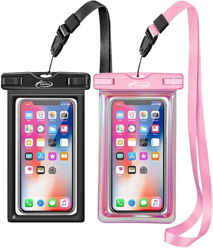 AiRunTech XL Waterproof Phone Pouch,Double Seal Floating Phone Case for Swimming Kayak Paddle Board,Protector iPhone 17 16 15 14 13, River Lake Canoe Boating Beach Accessories(Iridescent Pink+Black) in Kuwait