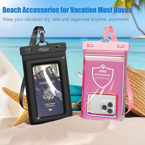 AiRunTech XL Waterproof Phone Pouch,Double Seal Floating Phone Case for Swimming Kayak Paddle Board,Protector iPhone 17 16 15 14 13, River Lake Canoe Boating Beach Accessories(Iridescent Pink+Black) in Kuwait