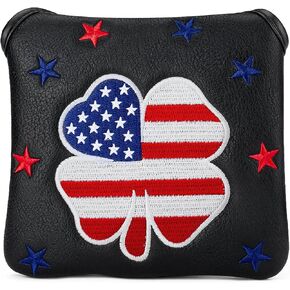 Golf Club Square Shamrock Clover USA Patriotic Flag Mallet Putter Cover Magnetic Heel Shafted PU Leather Headcover in Saudi Arabia