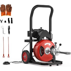 Garvee 100FT x 3/4 Inch Drain Cleaning Machine, Sewer Auger Auto Feed with 5 Cutter & Air-Activated Foot Switch for 4" to 8" Pipes in Kuwait