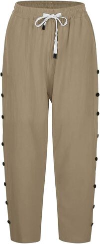 Women's Cotton Linen Shorts Casual Loose Knee Length Beach Capris Summer Drawstring Bermuda Shorts with Pockets in Saudi Arabia