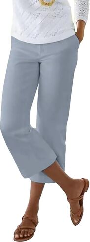 Generic Comfy Capri Pants for Women Casual Lightweight Summer Beach Trousers Elastic Waist Travel Cropped Pants with Pockets in Saudi Arabia