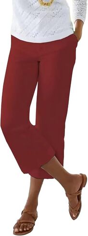 Generic Comfy Capri Pants for Women Casual Lightweight Summer Beach Trousers Elastic Waist Travel Cropped Pants with Pockets in Saudi Arabia