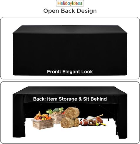 HolidayIdeas Open Back Rectangle Black Table Covers for 6 Foot Table, Wrinkle Resistant Washable Tablecloths 72x30 Inch for Craft Fairs, Banquets, Trade Show Display, 4 Pcs in Kuwait