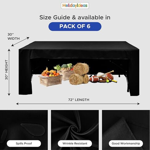 HolidayIdeas Open Back Rectangle Black Table Covers for 6 Foot Table, Wrinkle Resistant Washable Tablecloths 72x30 Inch for Craft Fairs, Banquets, Trade Show Display, 4 Pcs in Kuwait