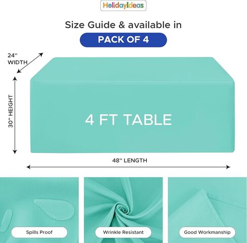 HolidayIdeas Open Back Rectangle Black Table Covers for 6 Foot Table, Wrinkle Resistant Washable Tablecloths 72x30 Inch for Craft Fairs, Banquets, Trade Show Display, 4 Pcs in Kuwait