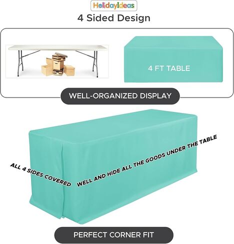 HolidayIdeas Open Back Rectangle Black Table Covers for 6 Foot Table, Wrinkle Resistant Washable Tablecloths 72x30 Inch for Craft Fairs, Banquets, Trade Show Display, 4 Pcs in Kuwait