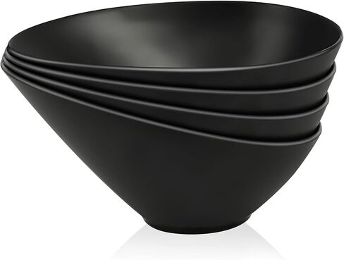 Bamboo Fiber Salad Bowls, 4 Packs Compostable 33 Ounce Elegant Black Angled Bowls for Salad, Pasta, Soup, Prep, Ideal for Home and Restaurant (Black, 9.5Inch) in Saudi Arabia