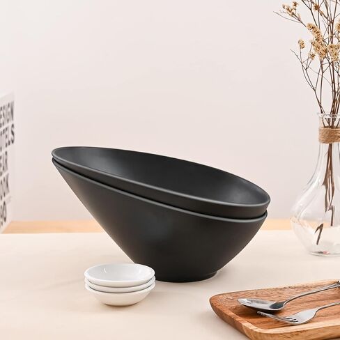 Bamboo Fiber Salad Bowls, 4 Packs Compostable 33 Ounce Elegant Black Angled Bowls for Salad, Pasta, Soup, Prep, Ideal for Home and Restaurant (Black, 9.5Inch) in Saudi Arabia