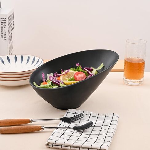 Bamboo Fiber Salad Bowls, 4 Packs Compostable 33 Ounce Elegant Black Angled Bowls for Salad, Pasta, Soup, Prep, Ideal for Home and Restaurant (Black, 9.5Inch) in Saudi Arabia