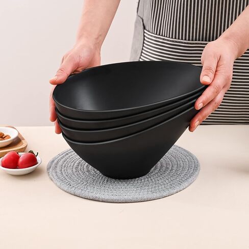Bamboo Fiber Salad Bowls, 4 Packs Compostable 33 Ounce Elegant Black Angled Bowls for Salad, Pasta, Soup, Prep, Ideal for Home and Restaurant (Black, 9.5Inch) in Saudi Arabia