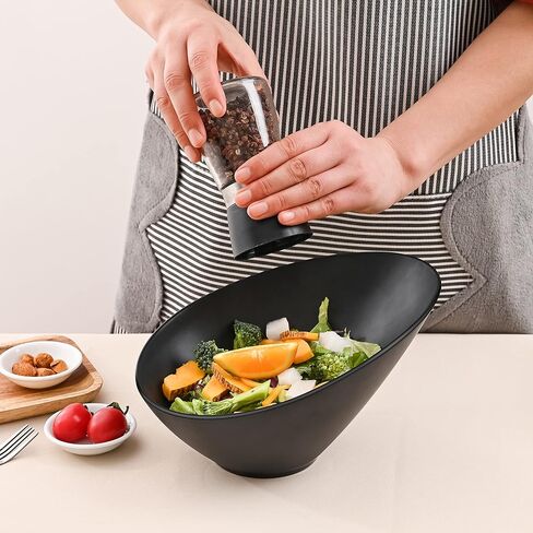 Bamboo Fiber Salad Bowls, 4 Packs Compostable 33 Ounce Elegant Black Angled Bowls for Salad, Pasta, Soup, Prep, Ideal for Home and Restaurant (Black, 9.5Inch) in Saudi Arabia