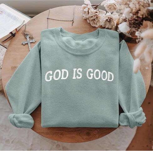 MAPICK Womens Oversized Christian Sweatshirts Fleece Crewneck Sweaters Embroidered GOD IS GOOD Casual Pullover Tops in Saudi Arabia