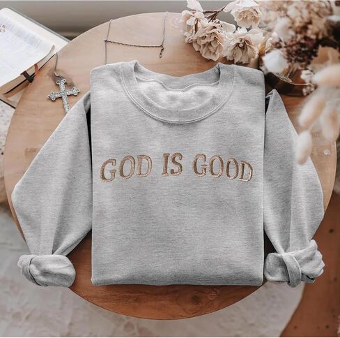 MAPICK Womens Oversized Christian Sweatshirts Fleece Crewneck Sweaters Embroidered GOD IS GOOD Casual Pullover Tops in Saudi Arabia