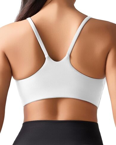 Ama Larsi Sports Bras for Women Spaghetti Thin Strap Low Impact U Back Workout Yoga Bras with Removable Pads in Kuwait