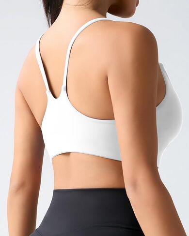 Ama Larsi Sports Bras for Women Spaghetti Thin Strap Low Impact U Back Workout Yoga Bras with Removable Pads in Kuwait