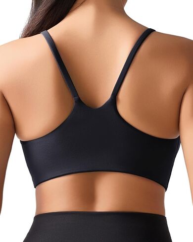 Ama Larsi Sports Bras for Women Spaghetti Thin Strap Low Impact U Back Workout Yoga Bras with Removable Pads in Kuwait