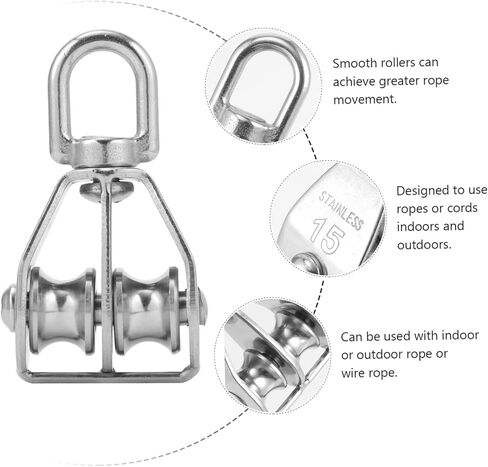 PRETYZOOM 2pcs Double Block Wire Rope Pulley Heavy Duty Stainless Steel Pulley Swivel Block in Saudi Arabia