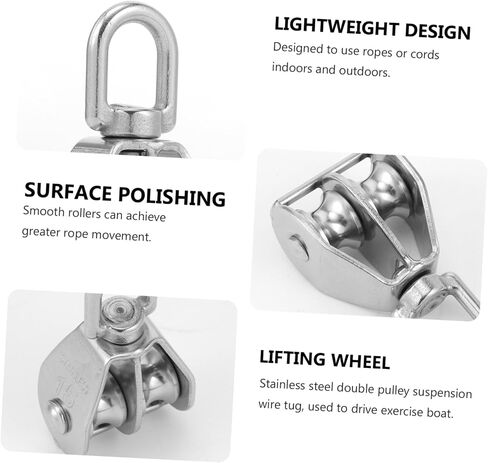PRETYZOOM 2pcs Double Block Wire Rope Pulley Heavy Duty Stainless Steel Pulley Swivel Block in Saudi Arabia