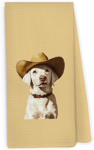 Western Dog Kitchen Dish Towels 16x24 Inch, Funny Dog Lover Gifts, Retro Cowboy Hat Golden Retriever Farm Animal Decorative Hand Towel Tea Towels for Kids Bathroom Kitchen in Kuwait