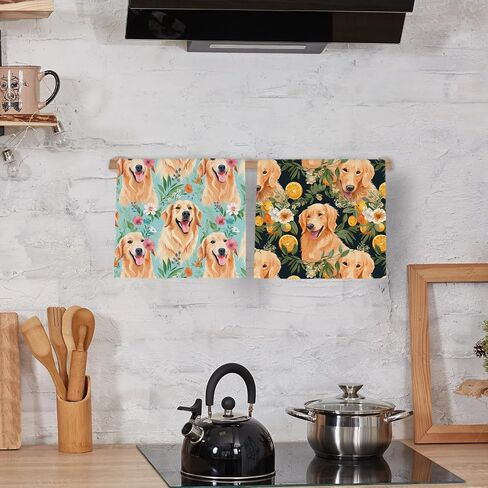 Western Dog Kitchen Dish Towels 16x24 Inch, Funny Dog Lover Gifts, Retro Cowboy Hat Golden Retriever Farm Animal Decorative Hand Towel Tea Towels for Kids Bathroom Kitchen in Kuwait