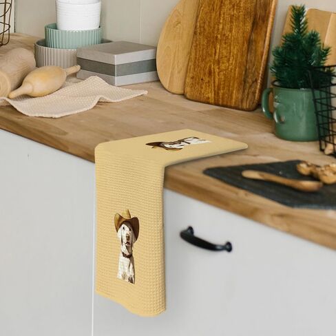 Western Dog Kitchen Dish Towels 16x24 Inch, Funny Dog Lover Gifts, Retro Cowboy Hat Golden Retriever Farm Animal Decorative Hand Towel Tea Towels for Kids Bathroom Kitchen in Kuwait