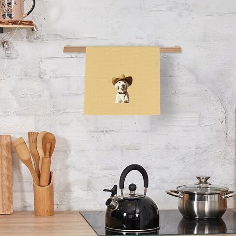 Western Dog Kitchen Dish Towels 16x24 Inch, Funny Dog Lover Gifts, Retro Cowboy Hat Golden Retriever Farm Animal Decorative Hand Towel Tea Towels for Kids Bathroom Kitchen in Kuwait
