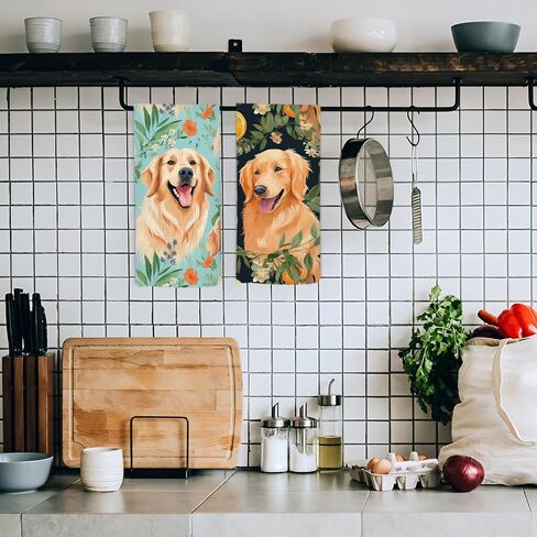Western Dog Kitchen Dish Towels 16x24 Inch, Funny Dog Lover Gifts, Retro Cowboy Hat Golden Retriever Farm Animal Decorative Hand Towel Tea Towels for Kids Bathroom Kitchen in Kuwait