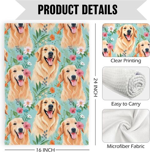 Western Dog Kitchen Dish Towels 16x24 Inch, Funny Dog Lover Gifts, Retro Cowboy Hat Golden Retriever Farm Animal Decorative Hand Towel Tea Towels for Kids Bathroom Kitchen in Kuwait