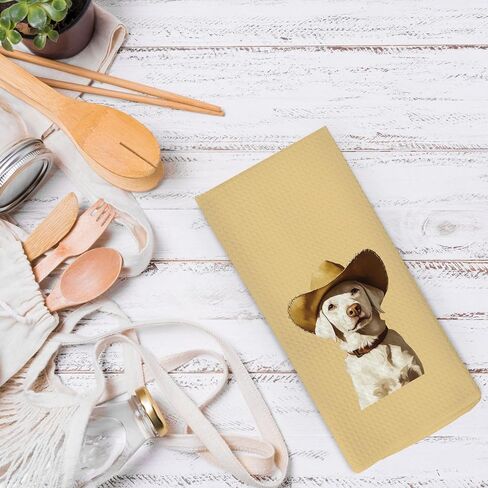 Western Dog Kitchen Dish Towels 16x24 Inch, Funny Dog Lover Gifts, Retro Cowboy Hat Golden Retriever Farm Animal Decorative Hand Towel Tea Towels for Kids Bathroom Kitchen in Kuwait