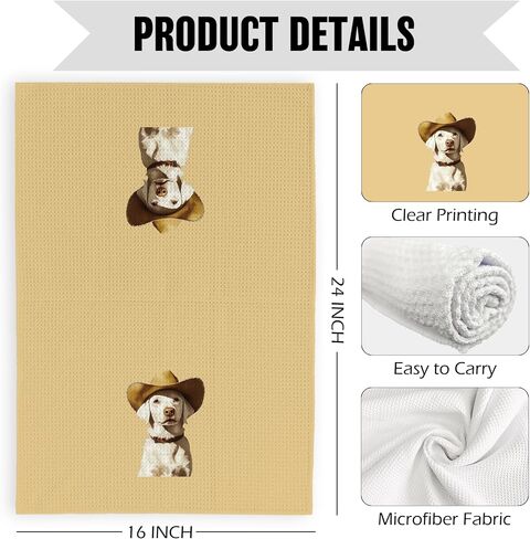 Western Dog Kitchen Dish Towels 16x24 Inch, Funny Dog Lover Gifts, Retro Cowboy Hat Golden Retriever Farm Animal Decorative Hand Towel Tea Towels for Kids Bathroom Kitchen in Kuwait